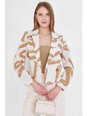 Kadın Vizon Kruvaze Yaka Desenli Crop Ceket ARM-24Y001058