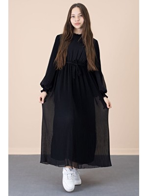 Cansın Mini Cansın Kız Çocuk Elbisesi Kuşaklı ve Fırfırlı Detaylarla Günlük Şıklık için Siyah