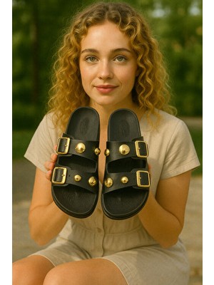 Behtah Kundura Behtah Taşlı Tasarım Yumuşak Ortopedik Tabanlı Günlük Terlik Yaz Sezonu İçin Şık ve Konforlu