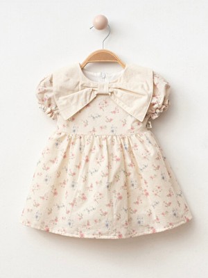 Lumia Baby Çiçek Desenli Kloş Elbise Parti Ortamı İçin Bebe Yaka Kısa Kol