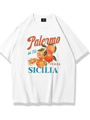 Unisex Palermo Sicilia Tshirt Beyaz