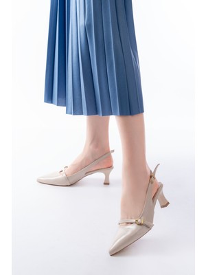 H-470 Bej Rugan Baret Tokalı Arkası Açık Günlük Kadın Sandalet