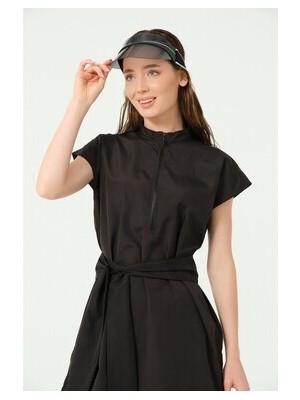 Spor Kolsuz Kol Yarı Kapalı Mayo Siyah