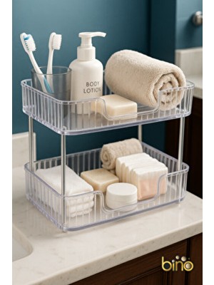 2 Katlı Şeffaf Banyo Organizeri Çok Amaçlı Düzenleyici Makyaj Standı Sabun Diş Fırçası Havlu Kremlik