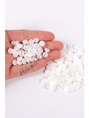Hobimos 100 Adet 8 mm Beyaz Yarım Plastik İnci Boncuk El İşi ve Dekorasyon İçin