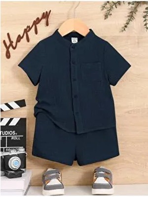 Müslin Cepli Şık Pamuklu 2'li Yazlık Şort Takım-Lacivert