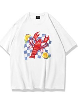 Kadın Istakoz Ekose Tshirt Beyaz