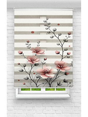 Mutfak Odası Için Pembe Çiçek Desenli Dijital Baskılı Zebra Stor Perde