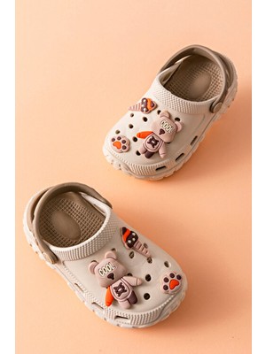 GOLDER Çocuklar İçin Ekru Renk Eva Masajlı Kaymaz Taban Plaj Deniz Havuz Banyo Terliği