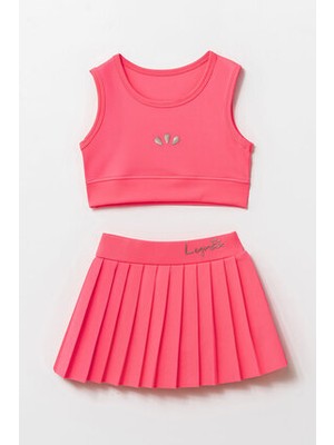 Lyrax Kabartmalı Şort Etekli Crop Kız Çocuk Sporcu Takım
