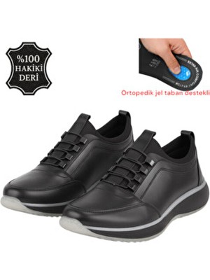Black Vein Erkek Ortopedik Jel Tabanlı Siyah Spor Tasarım Ayakkabı