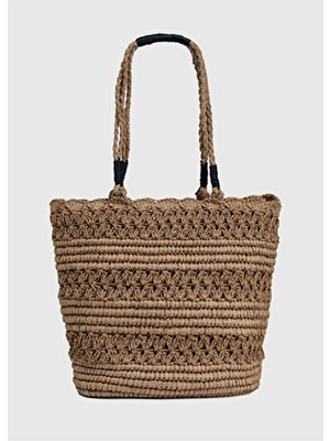 Oggo Camel Hasır Omuz Çantası – Örgü Saplı Kahverengi Standart Beden Yaz Koleksiyonu ile Şık Tasarım