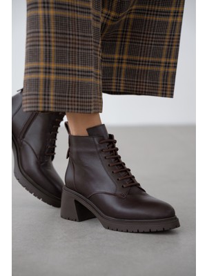 Dorin Hakiki Deri Bağcık Detaylı Kadın Bot- Kahverengi