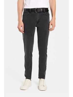 Tudors Erkek Regular Fit Yıkamalı Taşlamalı Esnek Kot Düz Paça Tapered Pantolon Gri Dokuma Kumaş