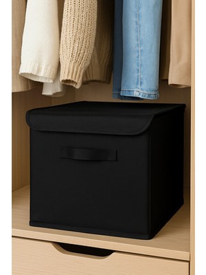 Siyah Dolap Içi Çamaşır Oyuncak Düzenleyici Katlanır Kapaklı Saklama Kutusu 30X30X30