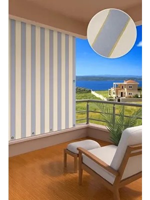 setekshome Düğmeli Kuş Gözlü Su Geçirmez Balkon Perdesi Gri Krem Pilesiz Kırışmaz Desenli