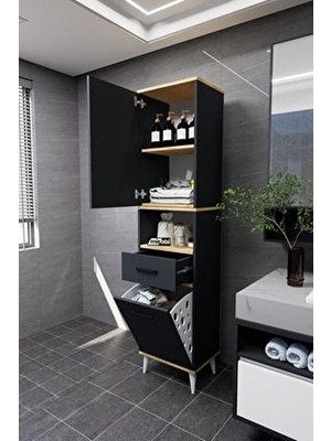 Lula Çok Amaçlı Dolap Banyo Dolabı Kirli Çamaşır Sepeti Dolabı Antrasit