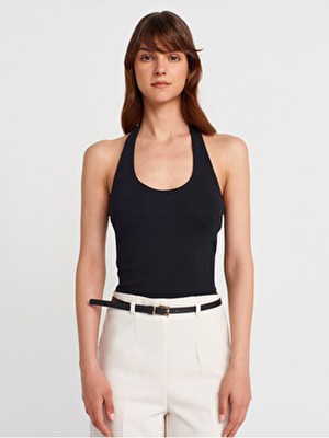 21052 Halter Yaka Top-Siyah