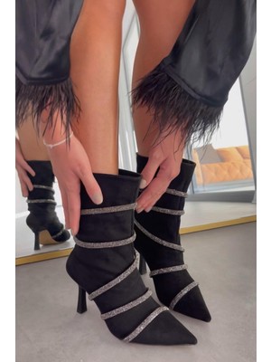 Blinders Taşlı Topuklu Bot- Siyah