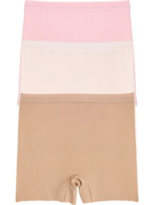 Kadın Lazer Kesim Dikişsiz Kadın Boxer Külot 3 Lü Paket Yüksek Bel Polyester Vızon