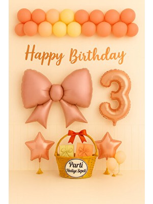 Pembe Fiyonklu 1 Yaş Doğum Günü Seti | Happy Birthday Yazılı Rose Gold Konsept