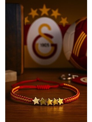 Galatasaray Hematit 5. Yıldız Taraftar Bilekliği – Ayarlanabilir El Yapımı Makrome (Hematit)