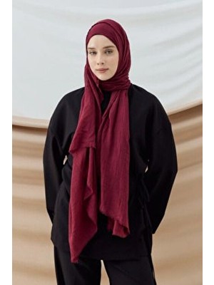 Modakaşmir Aya Serisi Kadın Şal Koyu Bordo Pamuk Kumaş Düz Desen 90 x 195 cm Konforlu Kullanım