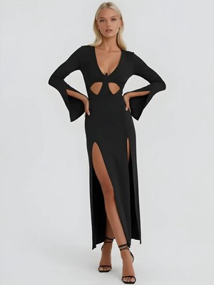 Çift Yırmaçlı Midi Elbise