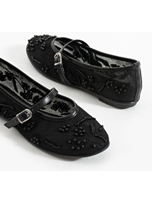 Bufu Madrid Siyah Kadın Yazlık File Babet Poliüretan Malzeme Düz Tabanlı Şık Tasarım