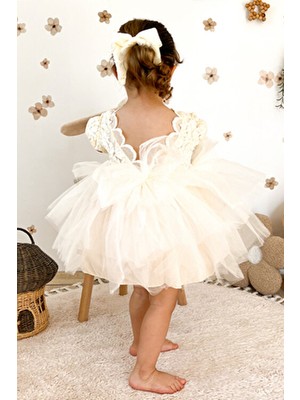 Kız Bebek Elbise Kız Çocuk Elbise Doğum Günü Parti Düğün Elbise Dantelli Kısa Kol Astarlı Elbise