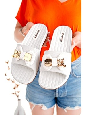 Kadın Terlik Beyaz Kaydırmaz Su Geçirmez Şık Ev Dışarı Plaj Yazlık Günlük Terlik