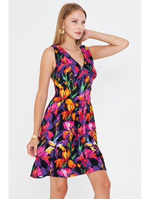 Kadın Turuncu V Yaka Korse Detaylı Fermuarlı Elbise ARM-25Y001075