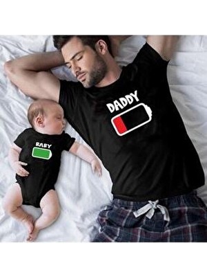 Baba Oğul Siyah Tişört Zıbın Kısa Kol %100 Organik Pamuk Trend Tarz Cepsiz