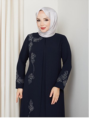 Büyük Beden Yaprak Taşlı Anne Elbisesi EN7008