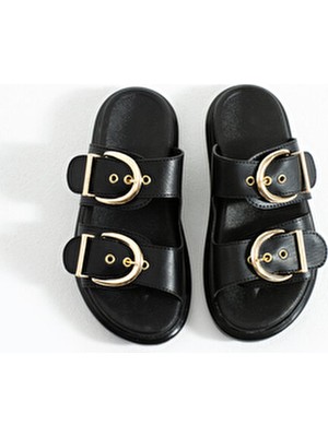 Kadın Bufu Lily Siyah Mat Terlik Düz Desenli Günlük Kullanım İçin Konforlu ve Şık Tasarım