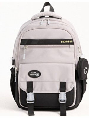 Roxbros Kore Tarzı Aksesuarlı Kız Çocuk Okul Çantası Gri Polyester Karışımlı Şık Tasarım