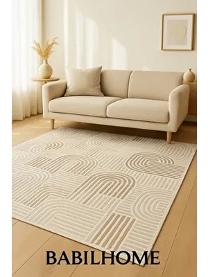 Babil Home Kaymaz Tabanlı Geometrik Tema Yolluk Halısı 80 x 300 cm Babilhome Renkli ve Şık Tasarım