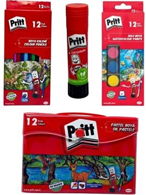 Kopya - Okul Seti | Kuru Boya - Küçük Sulu Boya- Çantalı Pastel Boya + 11 gr Yapıştırıcı