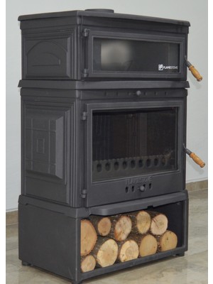 Flame Stove FS-044 St Retro Dik Tek Camlı Odunluklu Kuzineli Döküm Soba