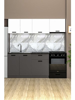 Antino 200 cm Mutfak Dolabı, Hazır Mutfak Dolabı [ Tezgah + Çelik Evye Dahil ]