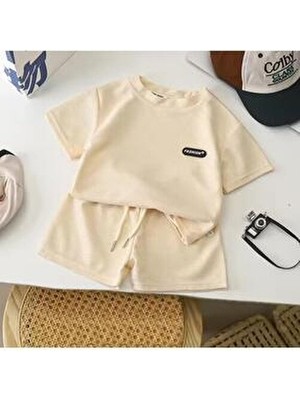 nevrankids Waffle Fashıon Yazlık Şortlu Takım Unisex 6 Ay - 3 Yaş Açık Bej Düz Tema ile Rahat Kullanım