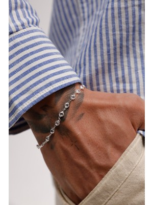 Feanor 925 Ayar Gümüş Erkek Bileklik – Beyaz Zirkon Taşlı