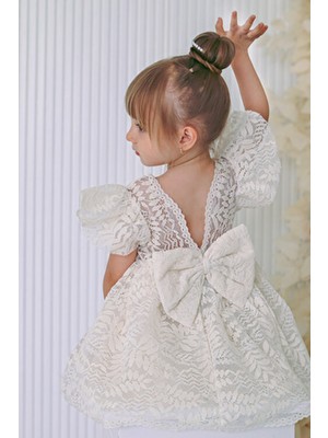 Kız Bebek Elbise Kız Çocuk Elbise Doğum Günü Parti Düğün Elbise Dantelli Kısa Kol Astarlı Elbise