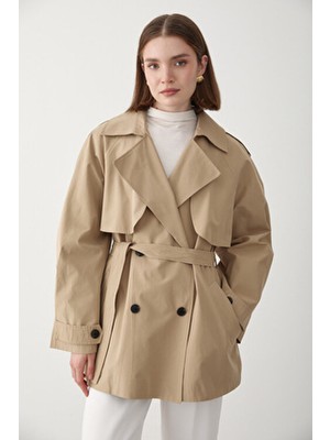 Jaste Kadın Kruvaze Yaka Trençkot BEJ