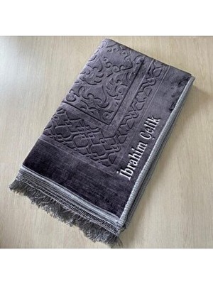 Özel Isimli Peluş Seccade (Koyu Gri)