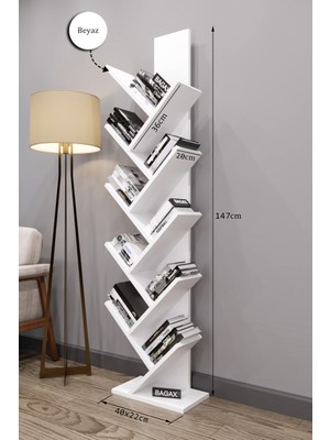 Likya Model, Beyaz Renk, 10 Raflı Dekoratif Kitaplık-Organizer