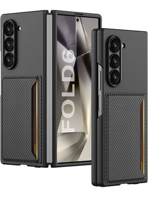 Galaxy Z Fold 6 Karbonfiber Arka Yüzey Khyr Kartlıklı Z-Kart Kıpta Sert Kapak-Siyah