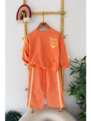 Miniğimin Cicileri Kiraz Baskılı Fiyonk Detaylı Kız çocuk takım - Turuncu
