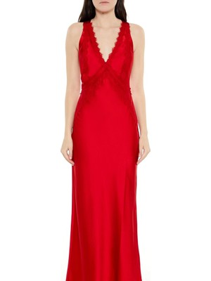 F21 Dantel Kenar Detaylı Maxi Slip Elbise