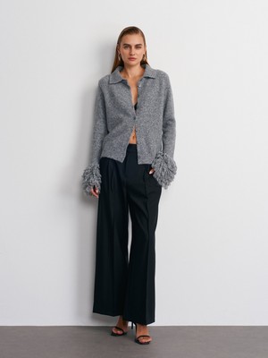 72192 Dikişli Geniş Paça Pantolon-Siyah